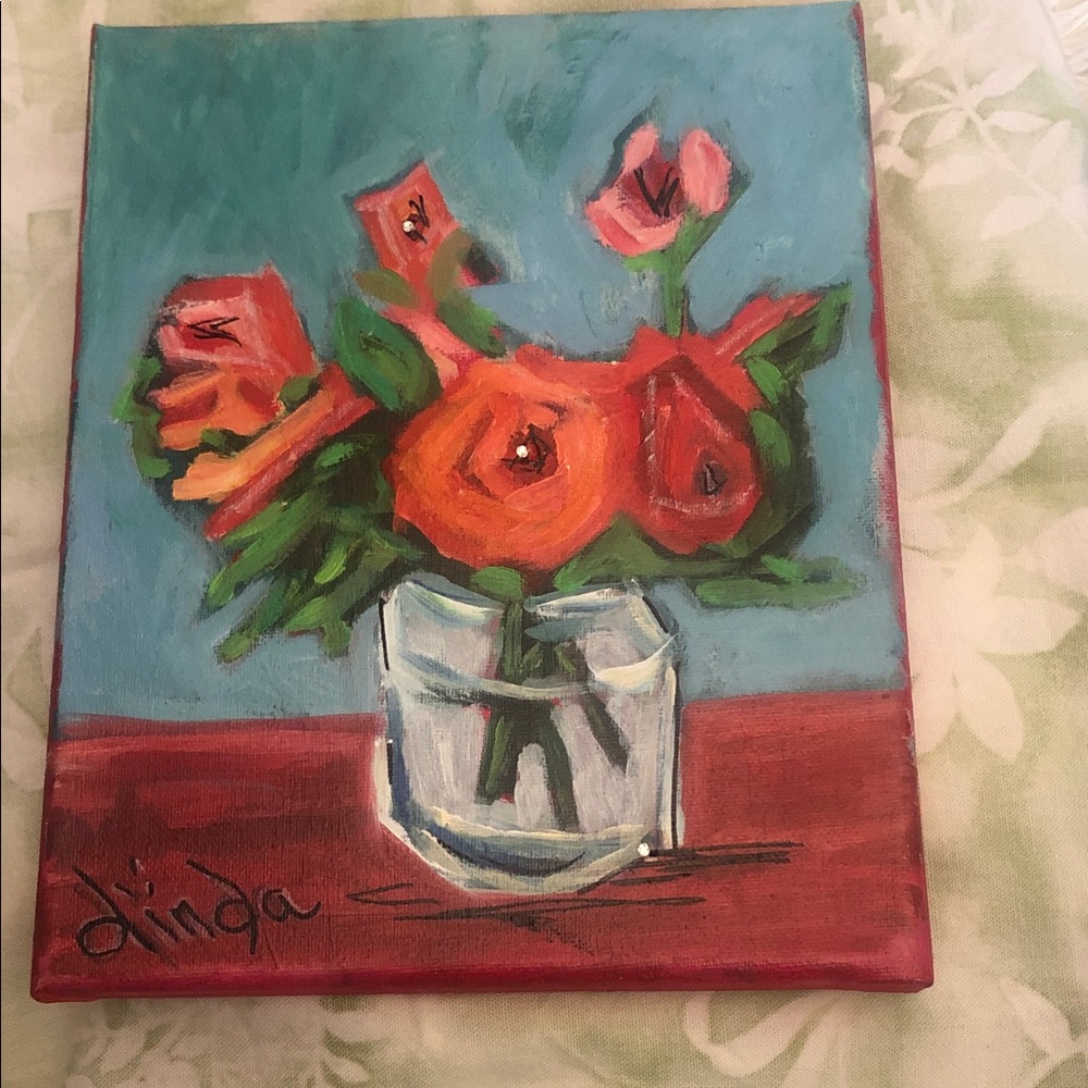 Floral Still Life Painting with Orange Blooms